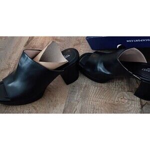 Rockport Aurielia Black Leather Slide 2 3/4" Heel sandal New with box 9